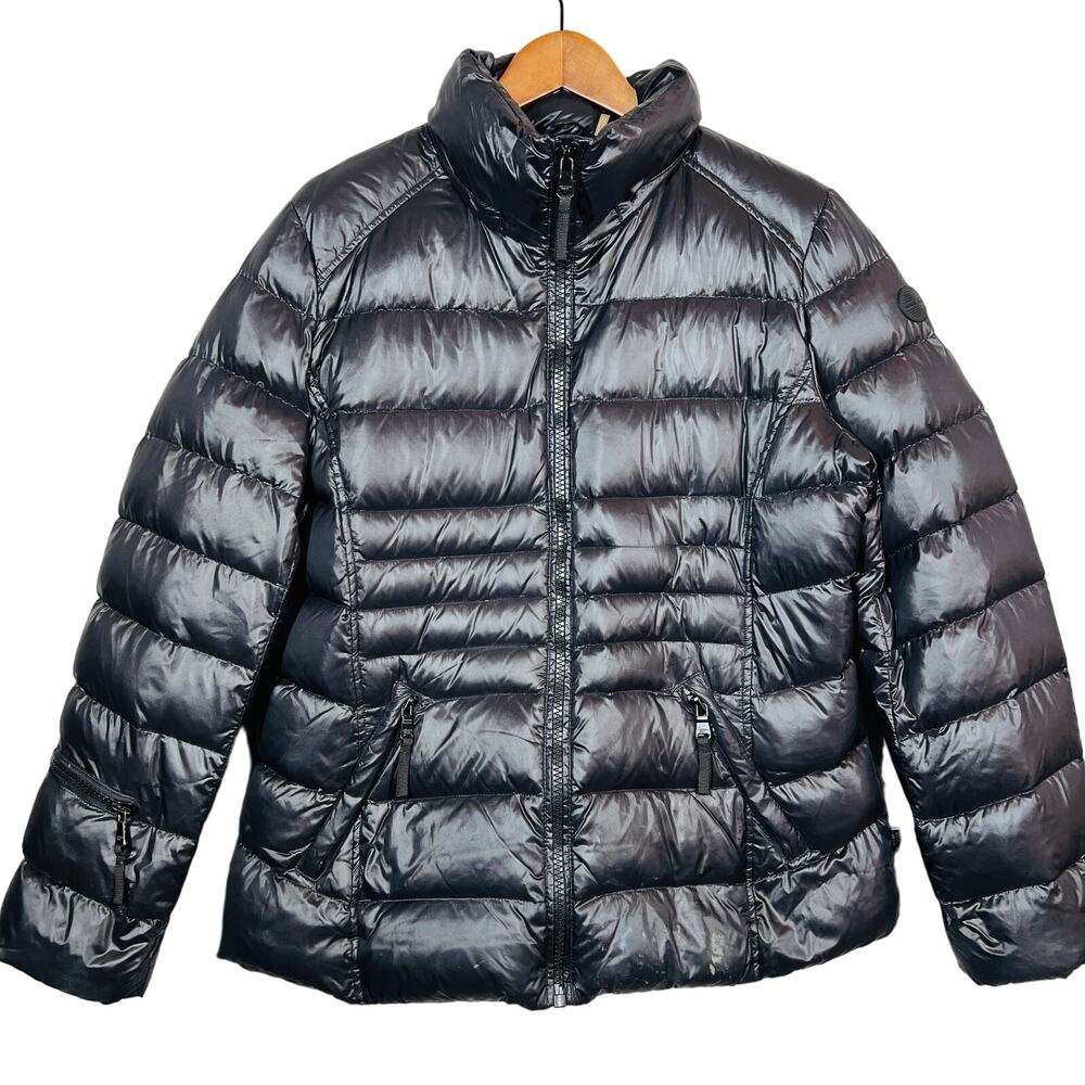 Andrew Marc Puffer Down Jacket Black Mock Neck Full Zip - XL